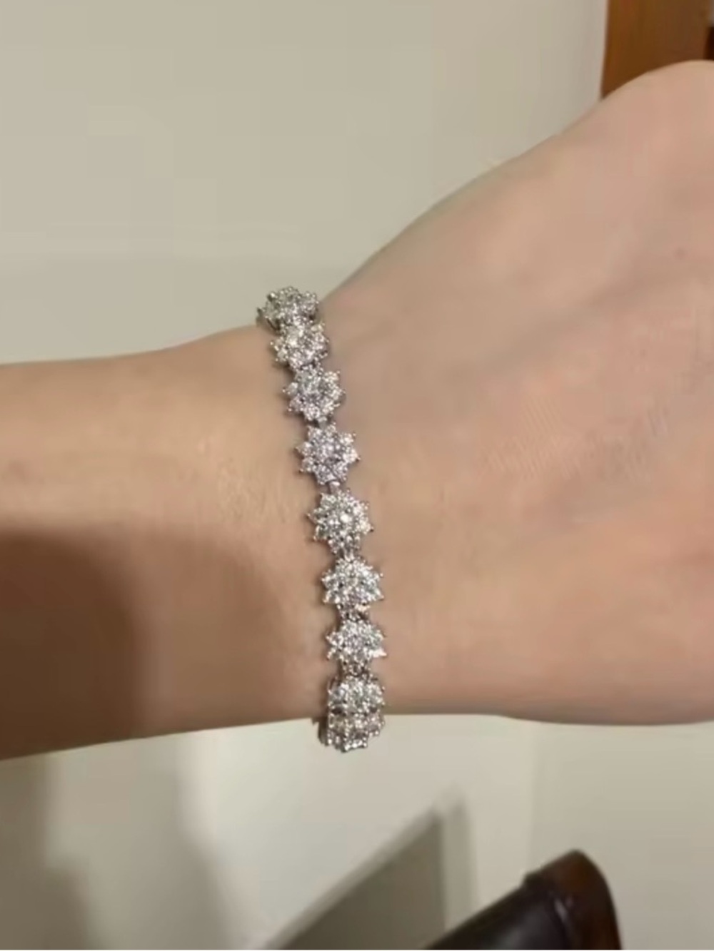 Flower Moissanite Tennis Bracelet 925 S Silver 18k White Gold Plated GRA 6.5in